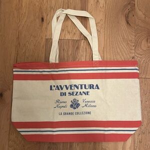 Sezane Red Bonjour Canvas Tote